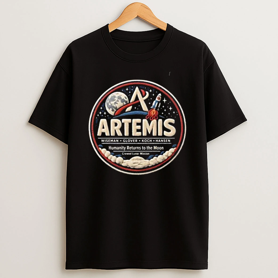 Artemis 2 Mission Faux Embroidery Lunar Patch Nasa T Shirt