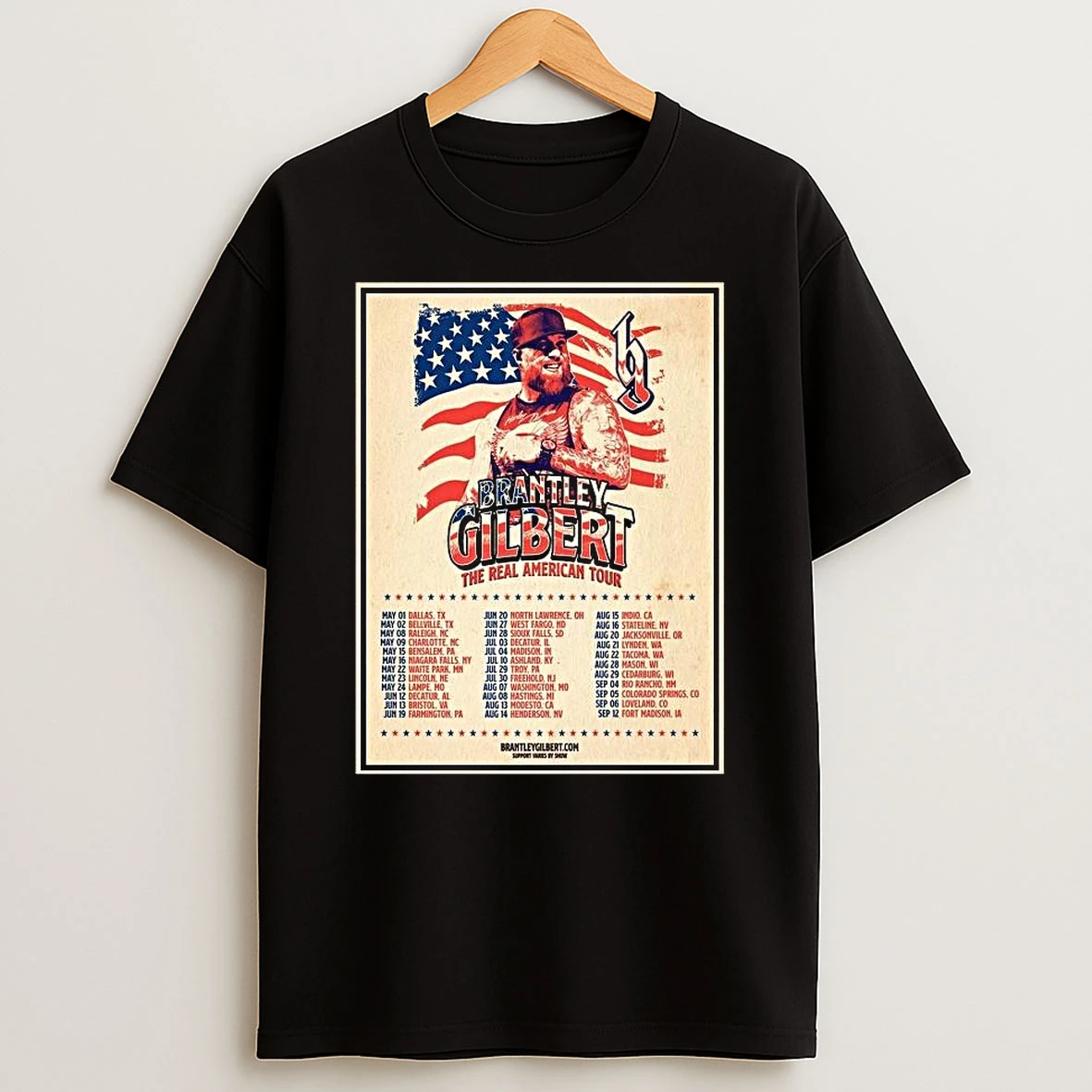 Brantley Gilbert The Real American Tour 2026 Schedule Dates T Shirt