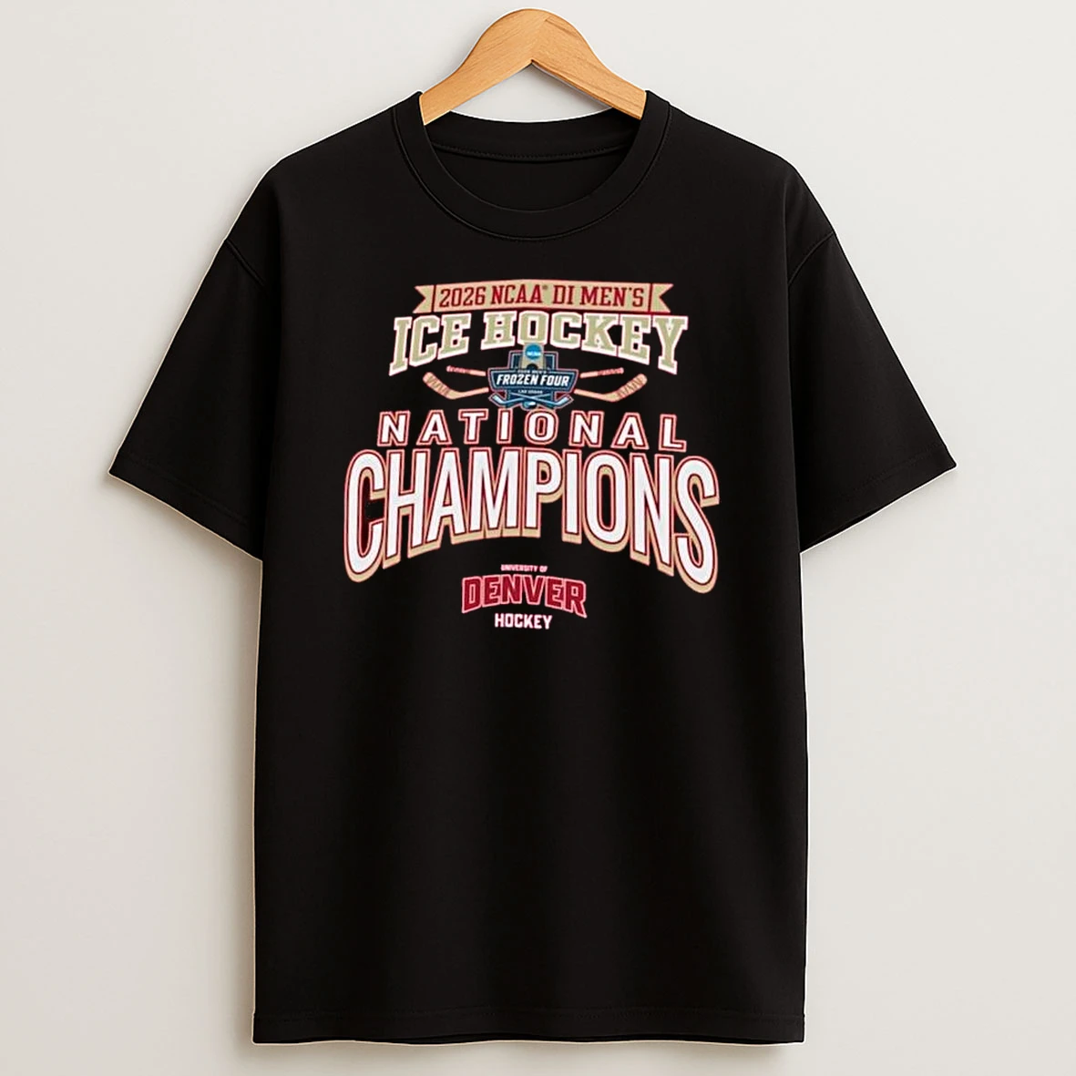 Bzghgnme Denver Pioneers 2026 Ncaa Frozen Four Mens Ice Hockey National Champions Black T Shirt