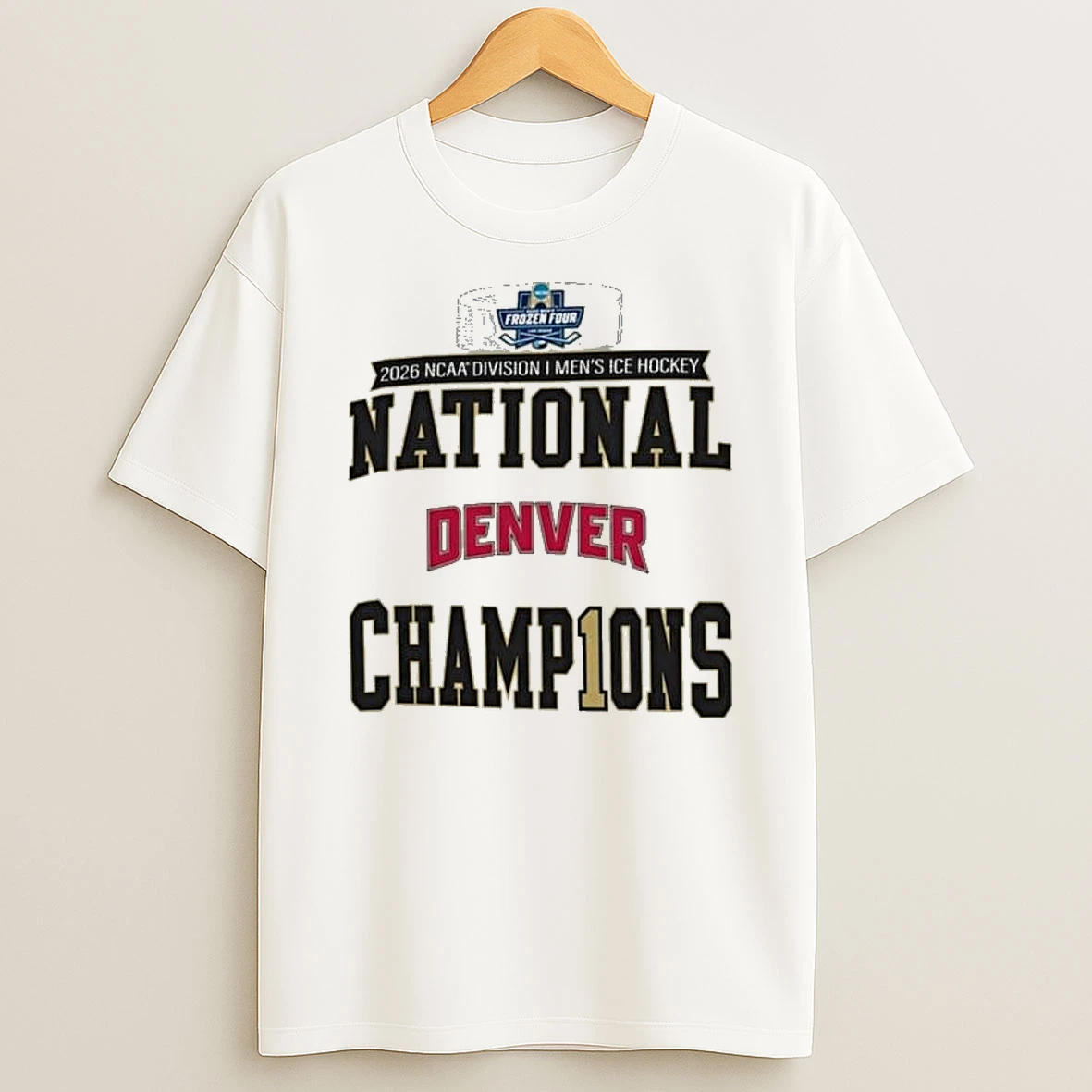 Champion White Denver Pioneers 2026 Ncaa Frozen Four Mens Ice Hockey National Champions T Shirt