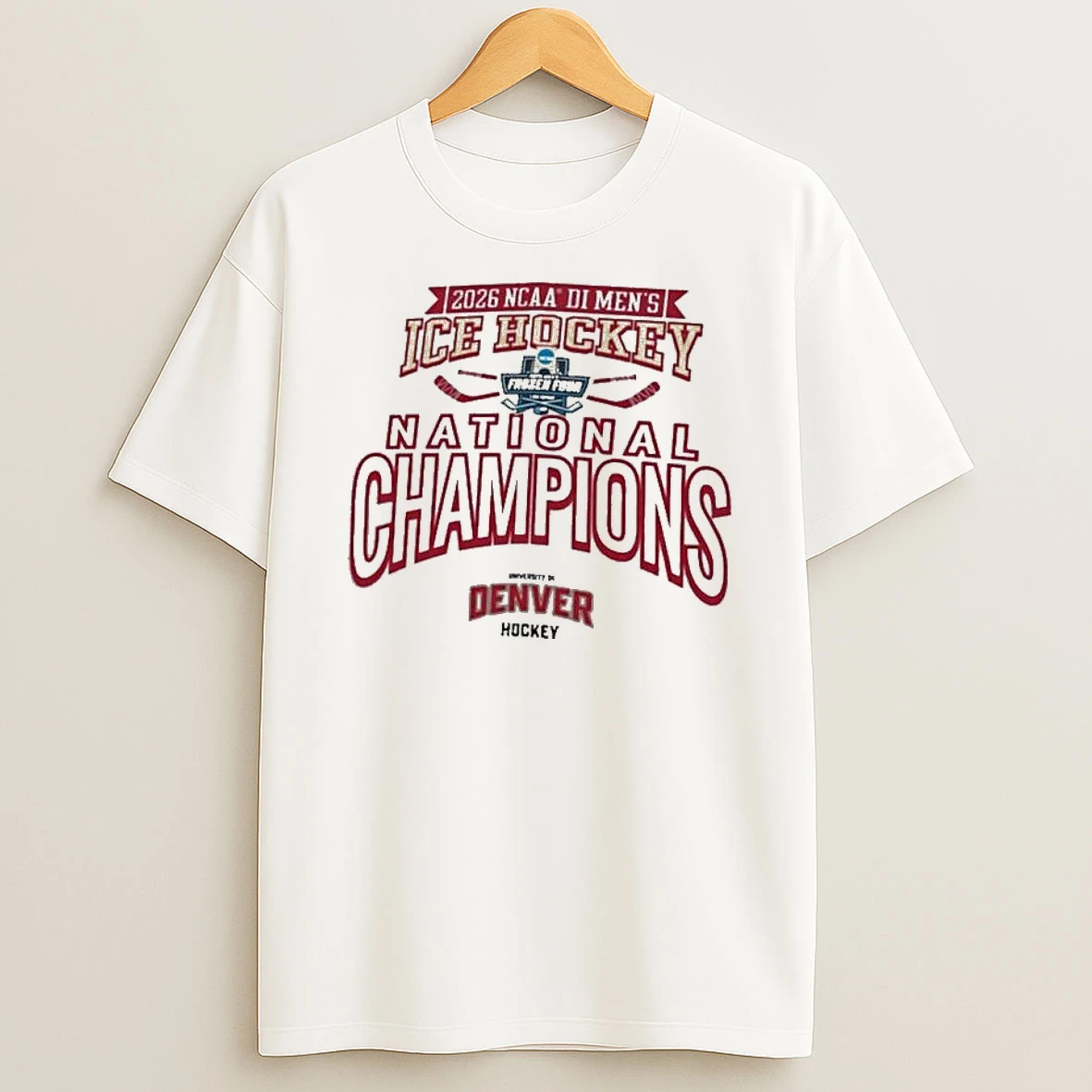 Denver Pioneers 2026 Ncaa Di Mens Ice Hockey Frozen Four National Champions White T Shirt