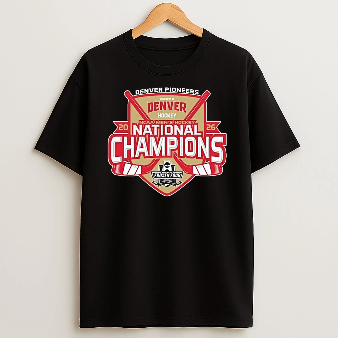 Denver Pioneers 2026 Ncaa Frozen Four Mens Ice Hockey National Champions Black T Shirt