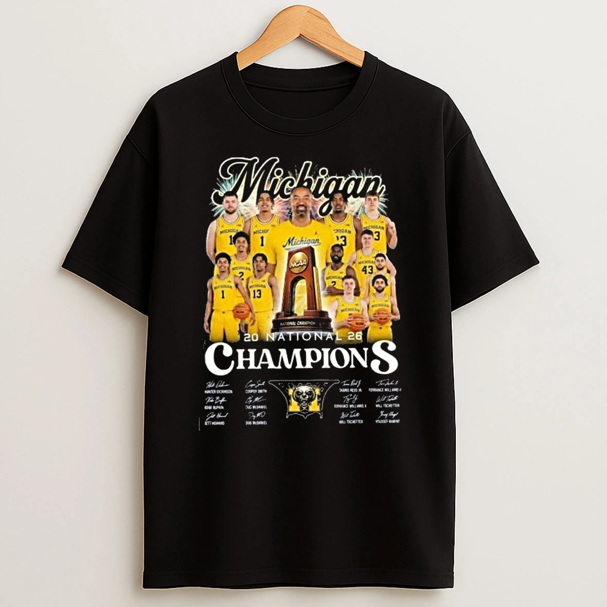 Michigan Wolverines 2026 Ncaa Mens Basketball National Champions Signatures T Shirt