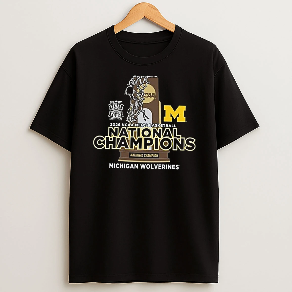 Michigan Wolverines 2026 Ncaa Mens Basketball National Champions Trophy Retro T Shirt