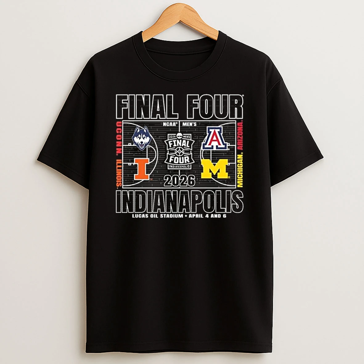 Michigan Wolverines Mens Basketball Final Four 4 Team Court Lucas Oil Stadium April 4 And 6 T Shirt