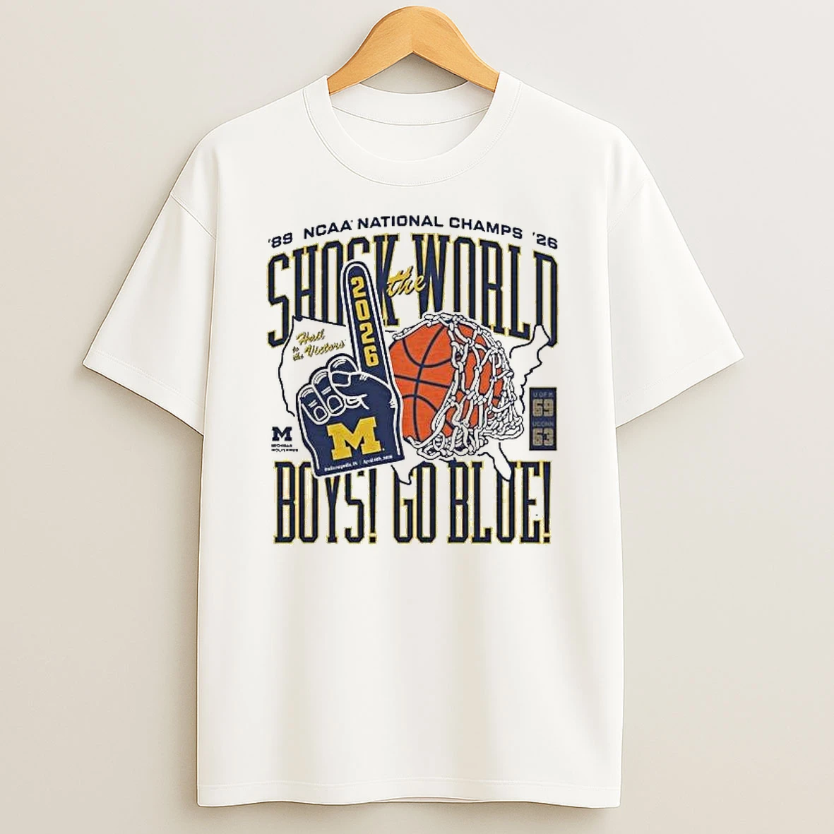 Michigan Wolverines Mens Basketball National Champions 2026 Shock The World Boys Go 2026 T Shirt