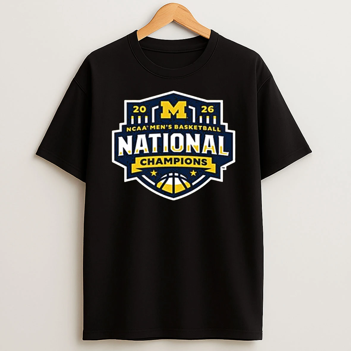 Michigan Wolverines Mens Basketball National Champions Maize Logo 2026 T Shirt