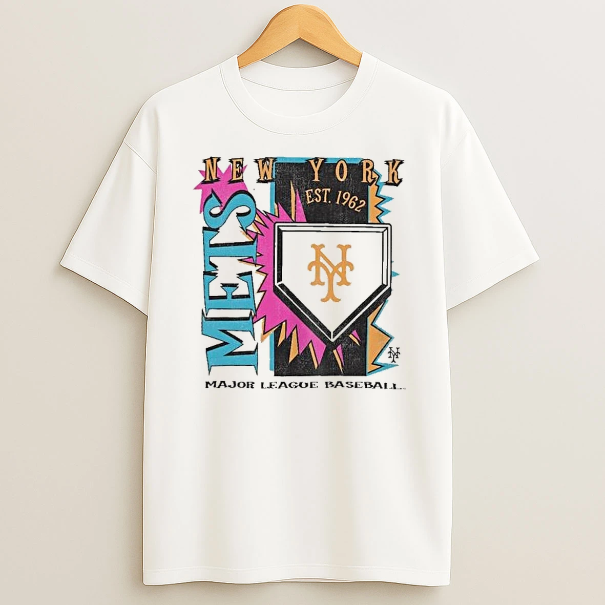 New York Mets Major League Baseball Mitchell Ness Cooperstown Neon Field Shock T Shirt