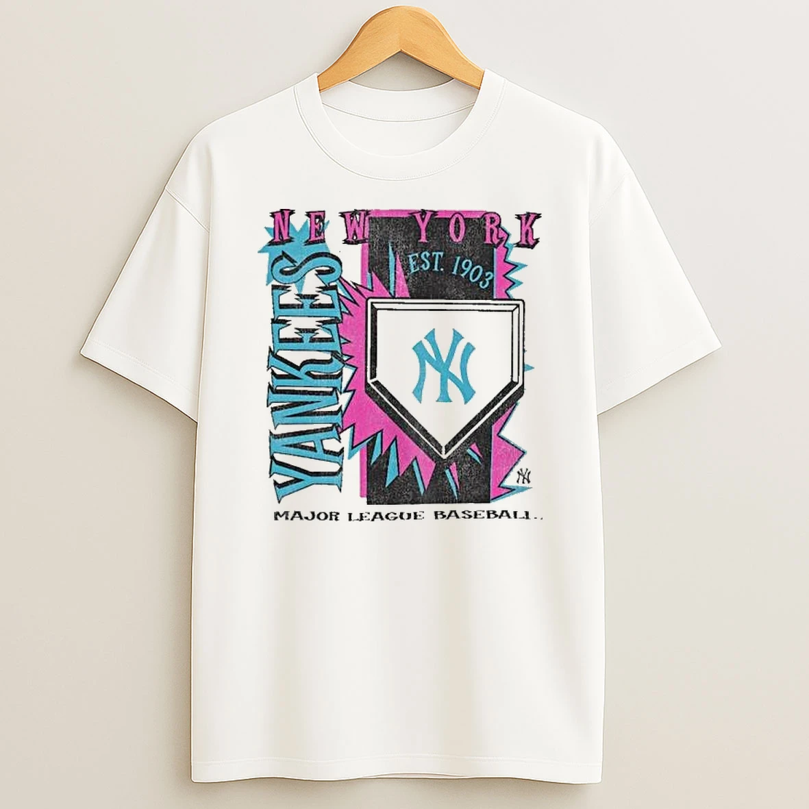 New York Yankees Major League Baseball Mitchell Ness Cooperstown Neon Field Shock T Shirt