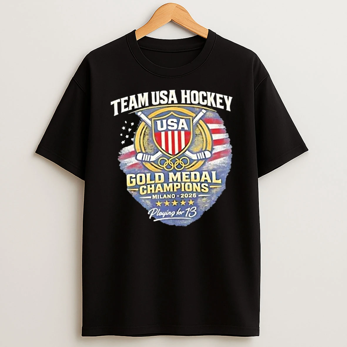 Team Usa Hockey Gold Medal Champions Milano 2026 Playing For 13 T Shirt