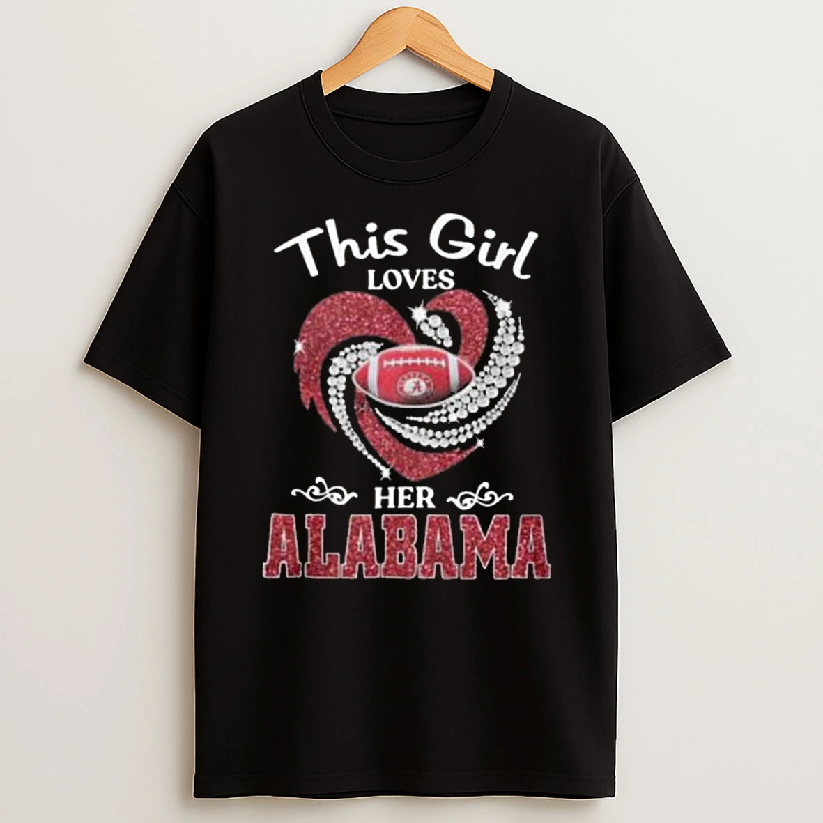 This Girl Loves Her Alabama Crimson Tide Glitter Heart Football T Shirt