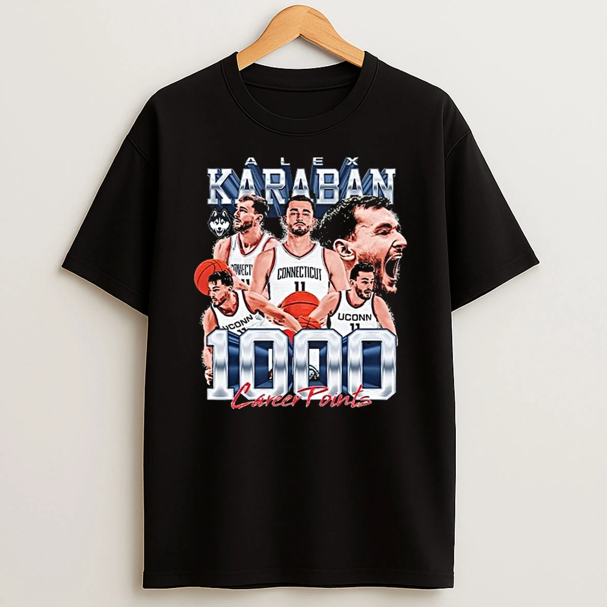 Uconn Huskies Collegiate Mens Basketball Alex Karaban 1000 Career Points Collage T Shirt