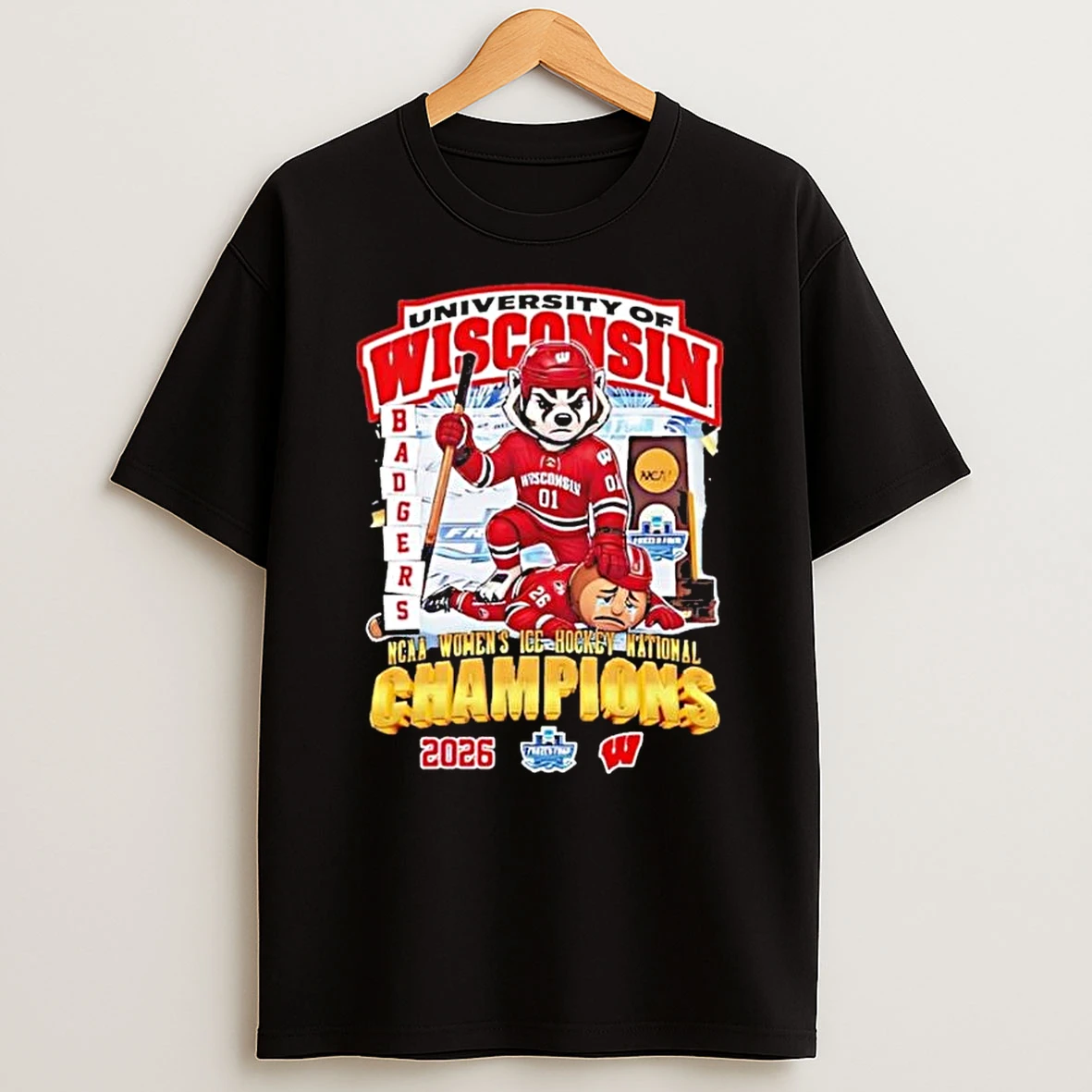 University Of Wisconsin Badgers Ncaa Womens Ice Hockey National Champions 2026 Mascot T Shirt
