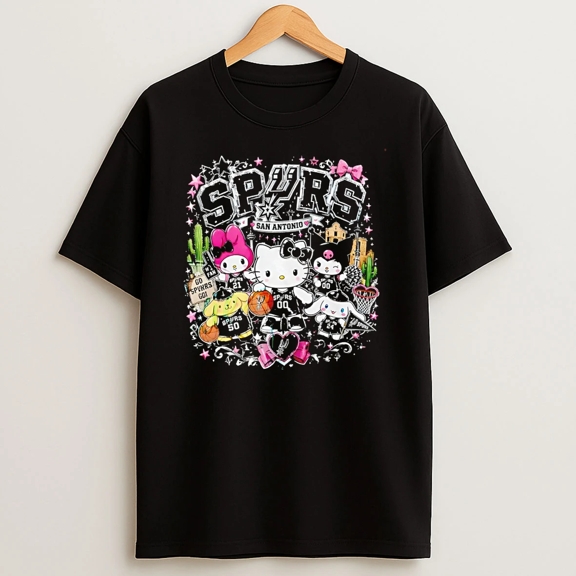 Classic Hello Kitty My Melody Kuromi San Antonio Spurs Basketball Playoffs Nba City Skyline San Antonio Tx T Shirt