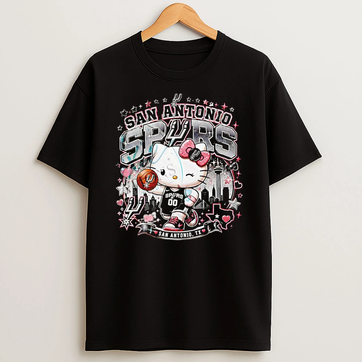 Classic Hello Kitty San Antonio Spurs Basketball Playoffs Nba City Skyline San Antonio Tx T Shirt