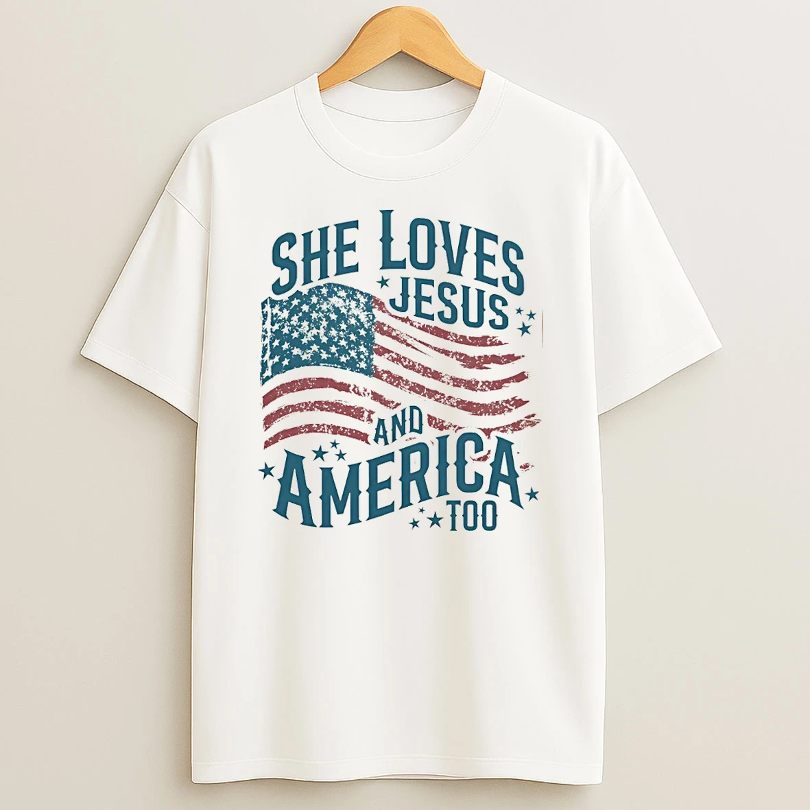 Classic She Loves Jesus And America Too Christian Patriotic 4th Of July T Shirt