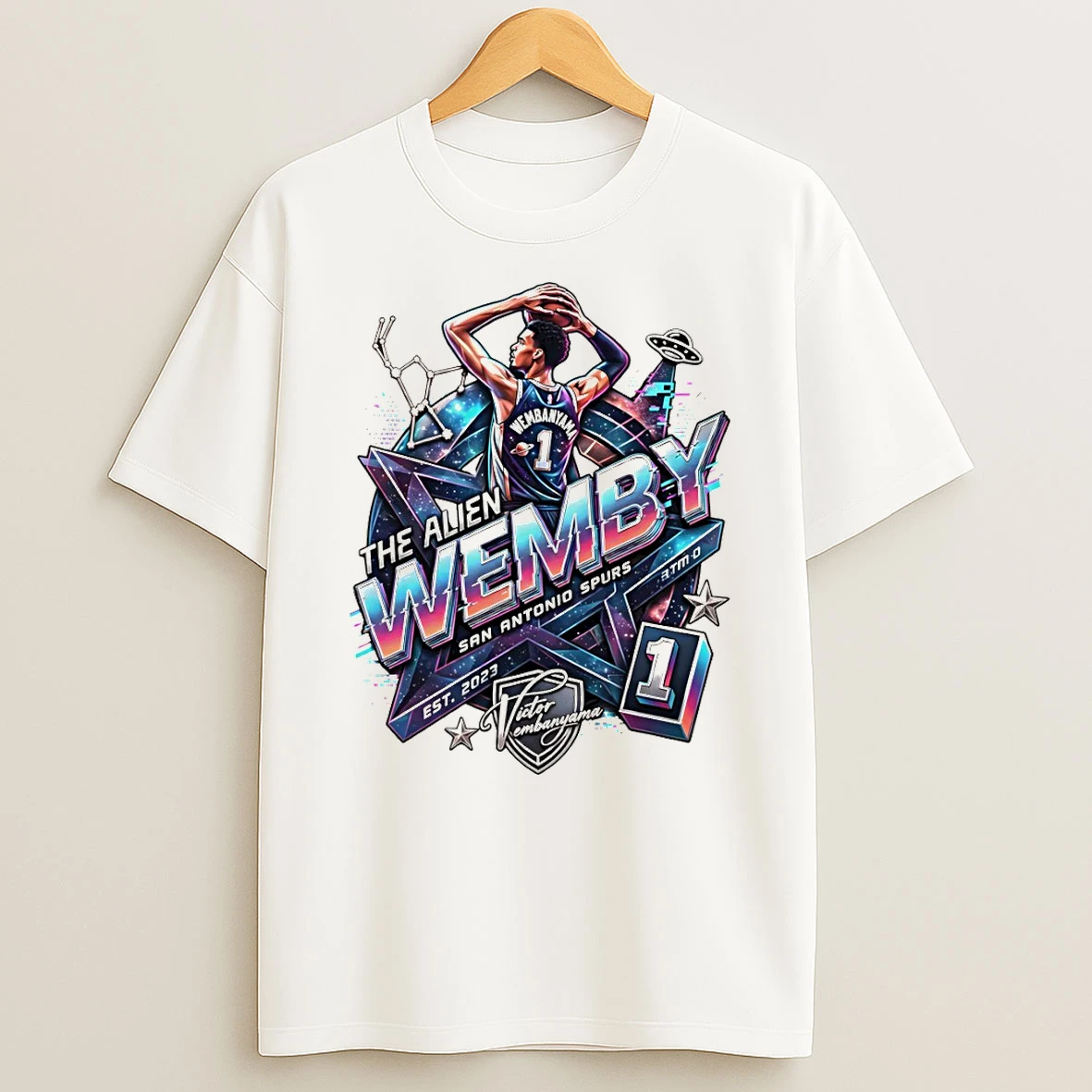 Classic Victor Wembanyama The Alien Wemby San Antonio Spurs Basketball Player Ufo T Shirt