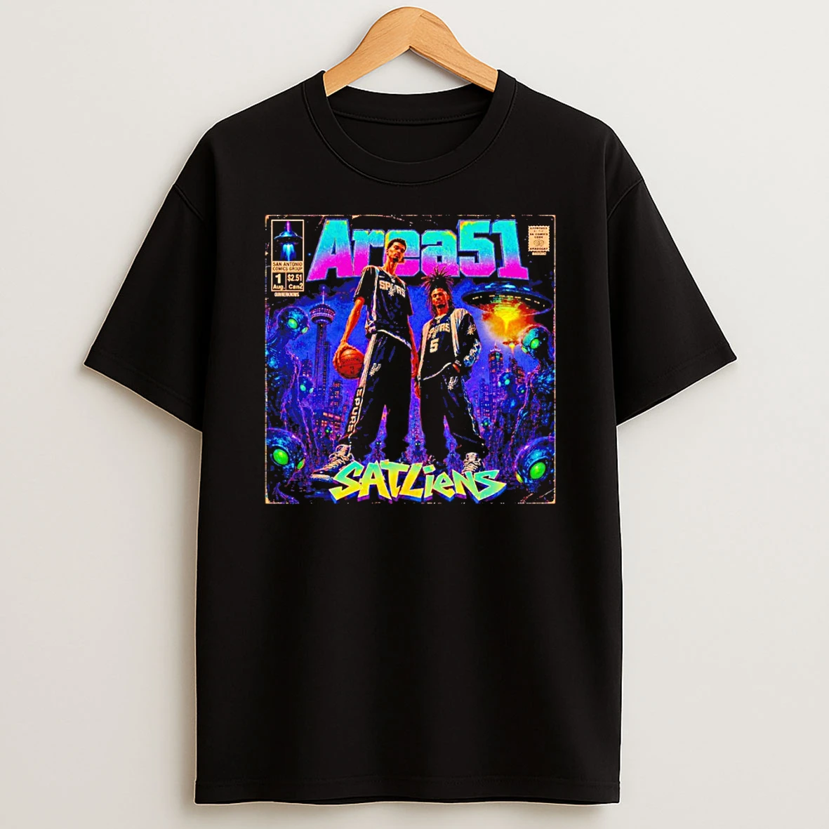 Classic Victor Wembanyama And Stephon Castle Spurs Area 51 Satliens Comic T Shirt