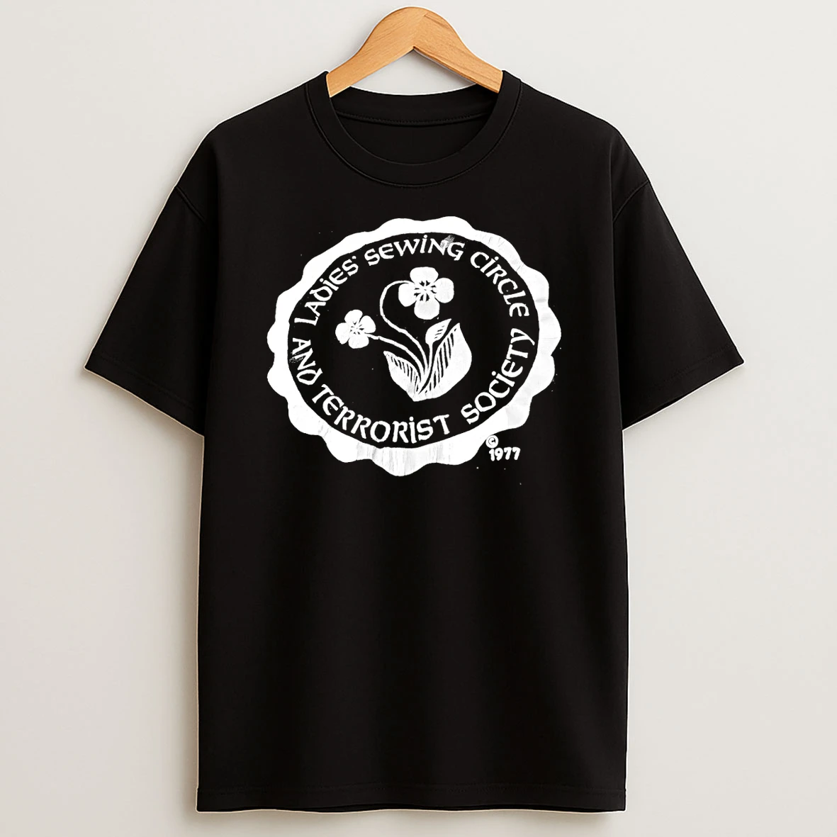 Classic Sewing Circle And Terrorist Society 1977 Logo T Shirt