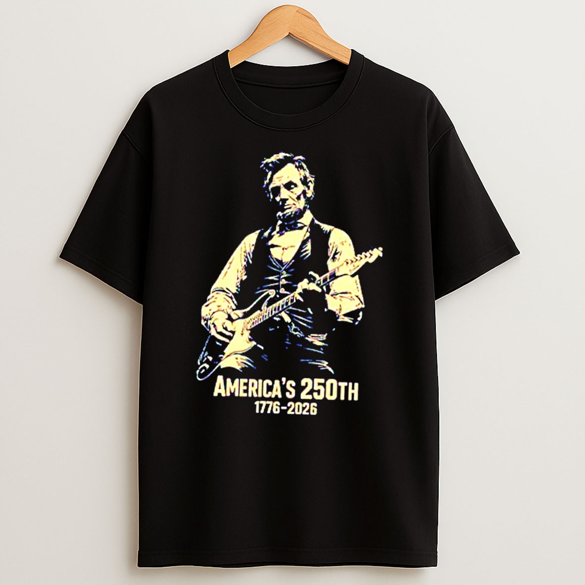 Official Americas 250th Anniversary Abraham Lincoln Guitar Patriotic Tee T Shirt
