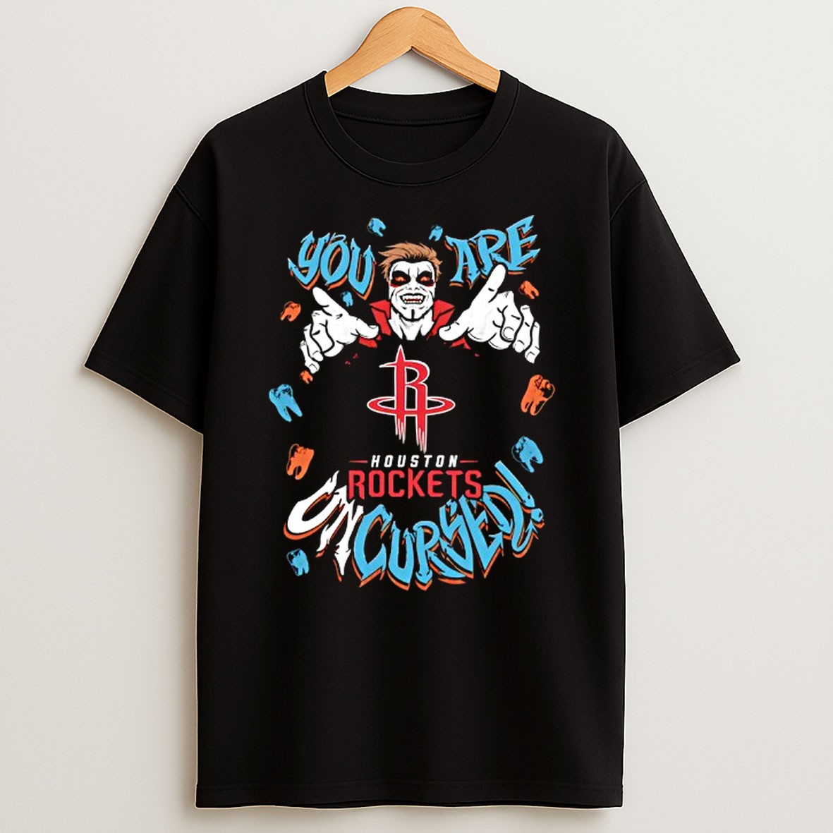 Official Wwe Drops Danhausen X Houston Rockets You Are Uncursed Vampire Teeth T Shirt