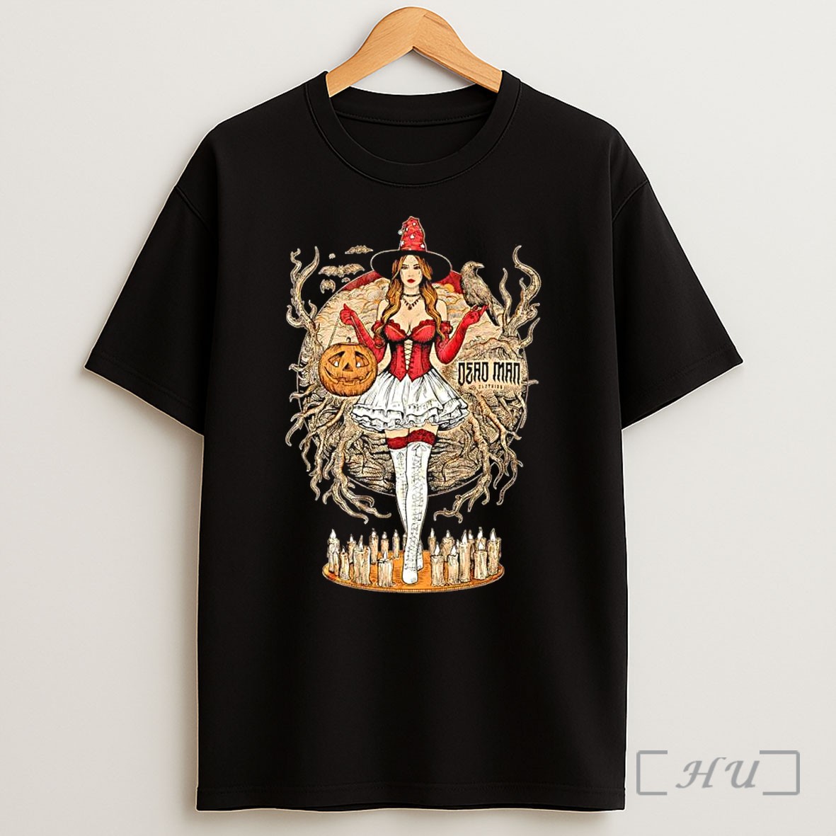 Officials Dead Man Clothing Witch Holding Jack O Lantern And Raven Shirt
