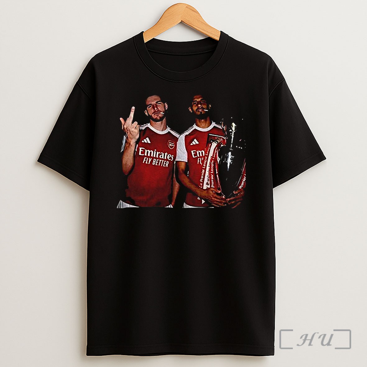 Officials Declan Rice And William Saliba Middle Finger Holding Cup Arsenal Fc Photo Shirt