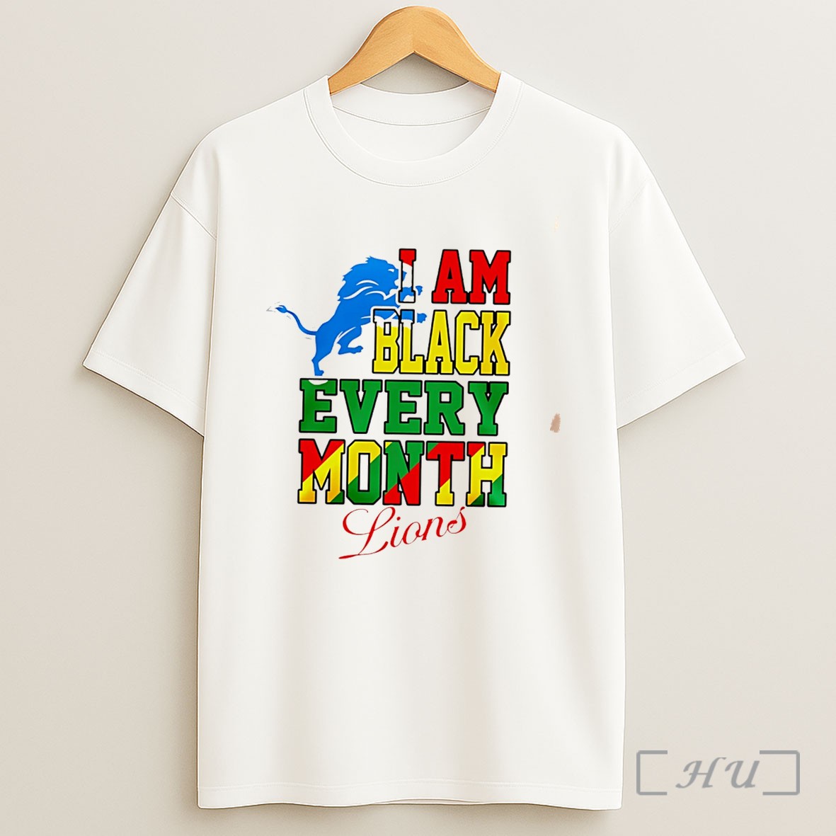 Officials Detroit Lions I Am Black Every Month Juneteenth Logo Tee Shirt