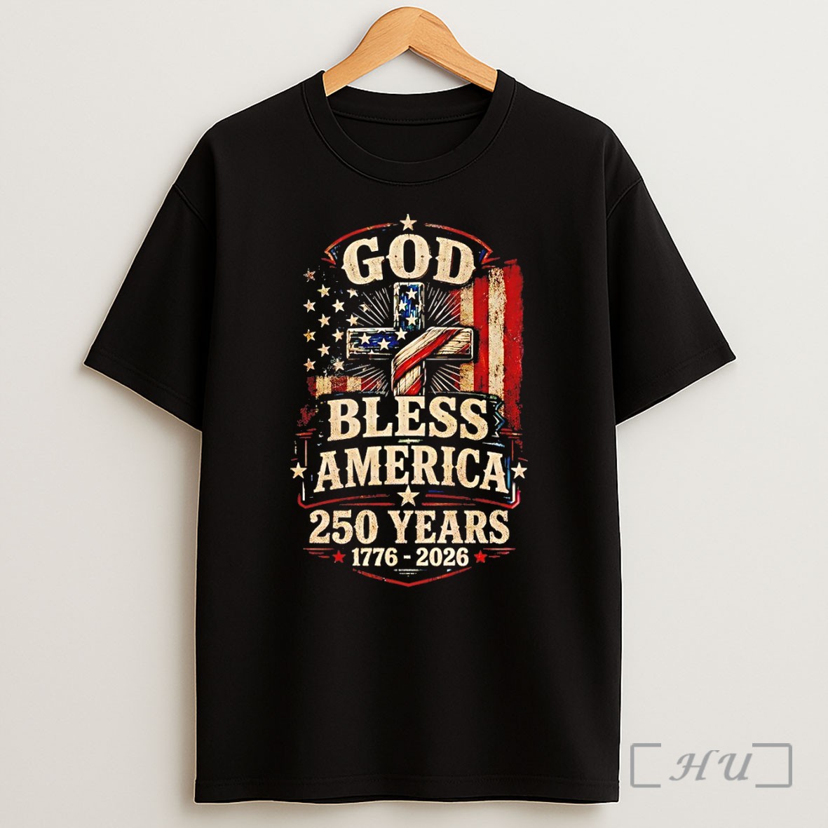 Officials God Bless America 250 Years Christian Cross American Flag Shirt
