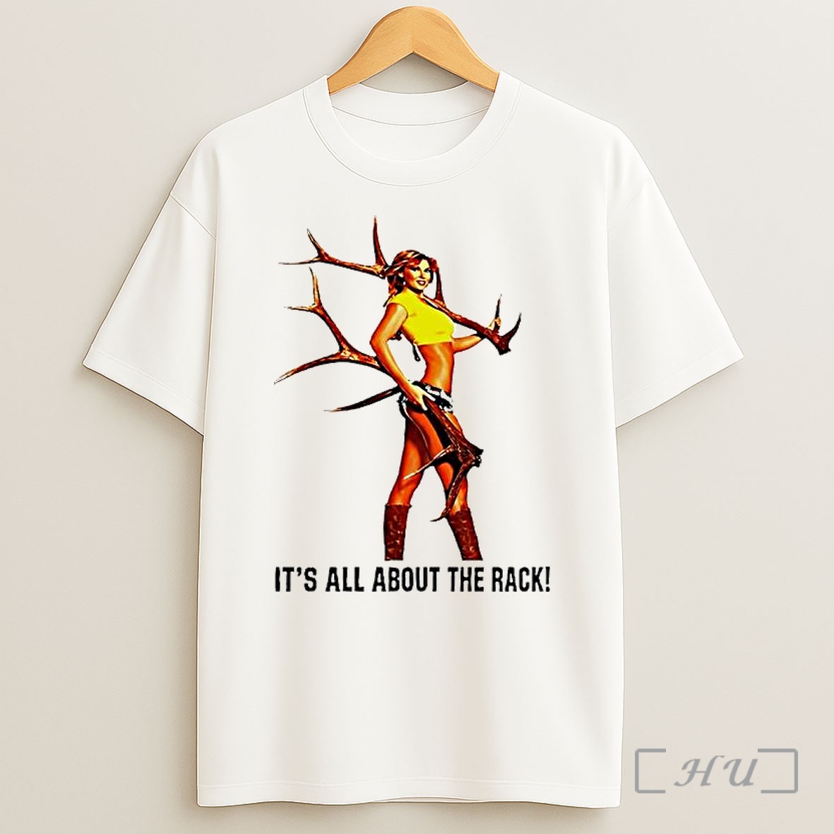 Officials Its All About The Rack Hunting Humorous Pin Up Girl Elk Antlers Shirt