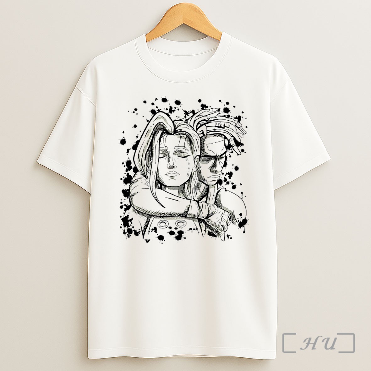 Officials Jinx And Ekko Emotional Embrace Grunge Splatter Art Shirt