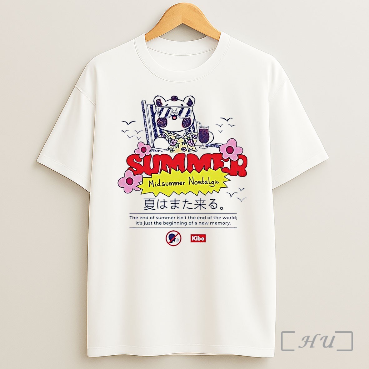 Officials Kibo Chill Bear Midsummer Nostalgic Summer 2026 Vacation Graphic White Shirt