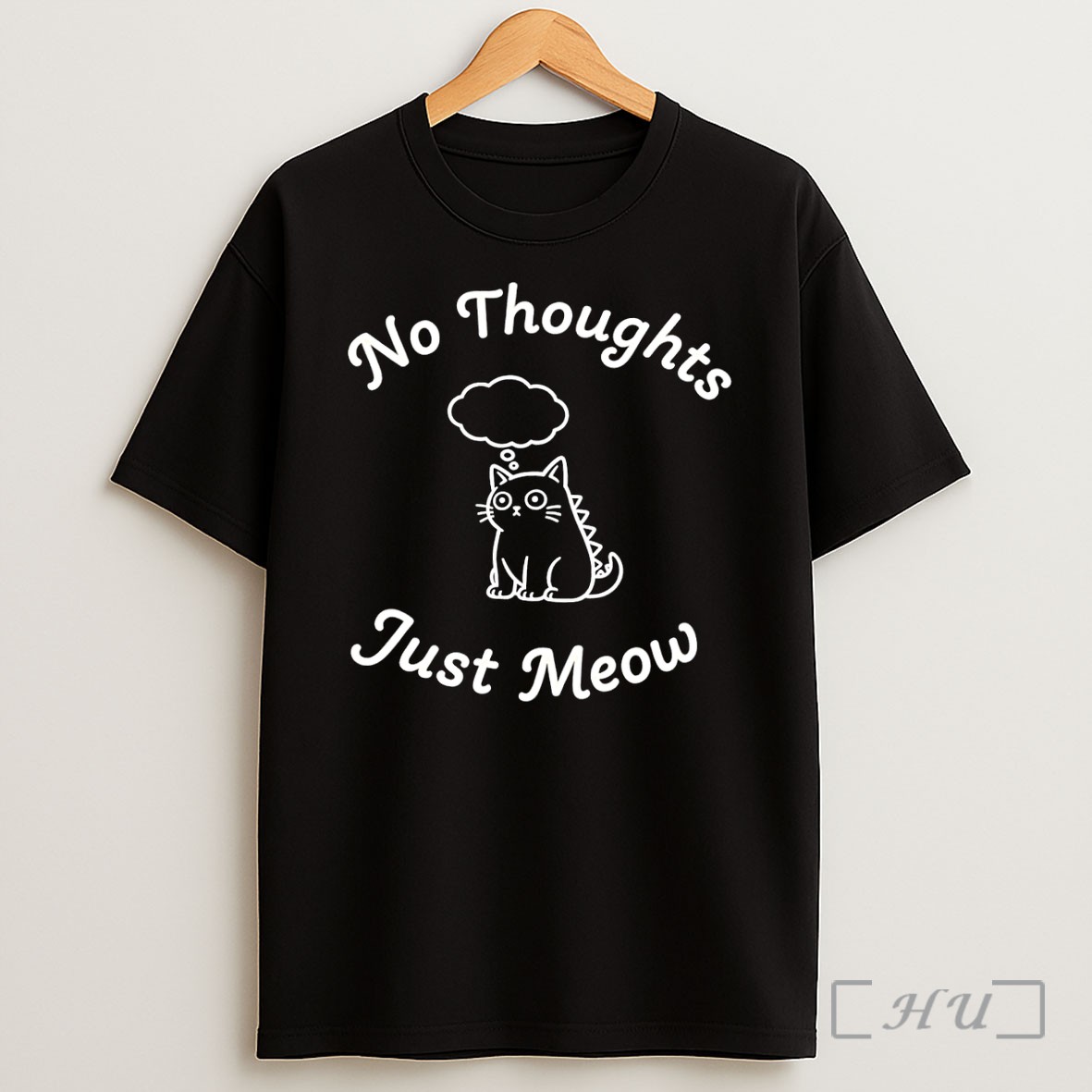 Officials No Thoughts Just Meow Thought Bubble Stegosaurus Cat Black Shirt