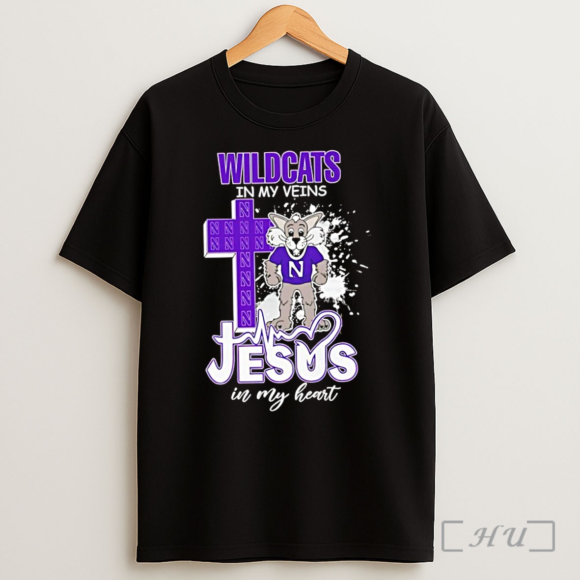 Officials Northwestern Wildcats Football In My Veins Jesus In My Heart Mascot Shirt