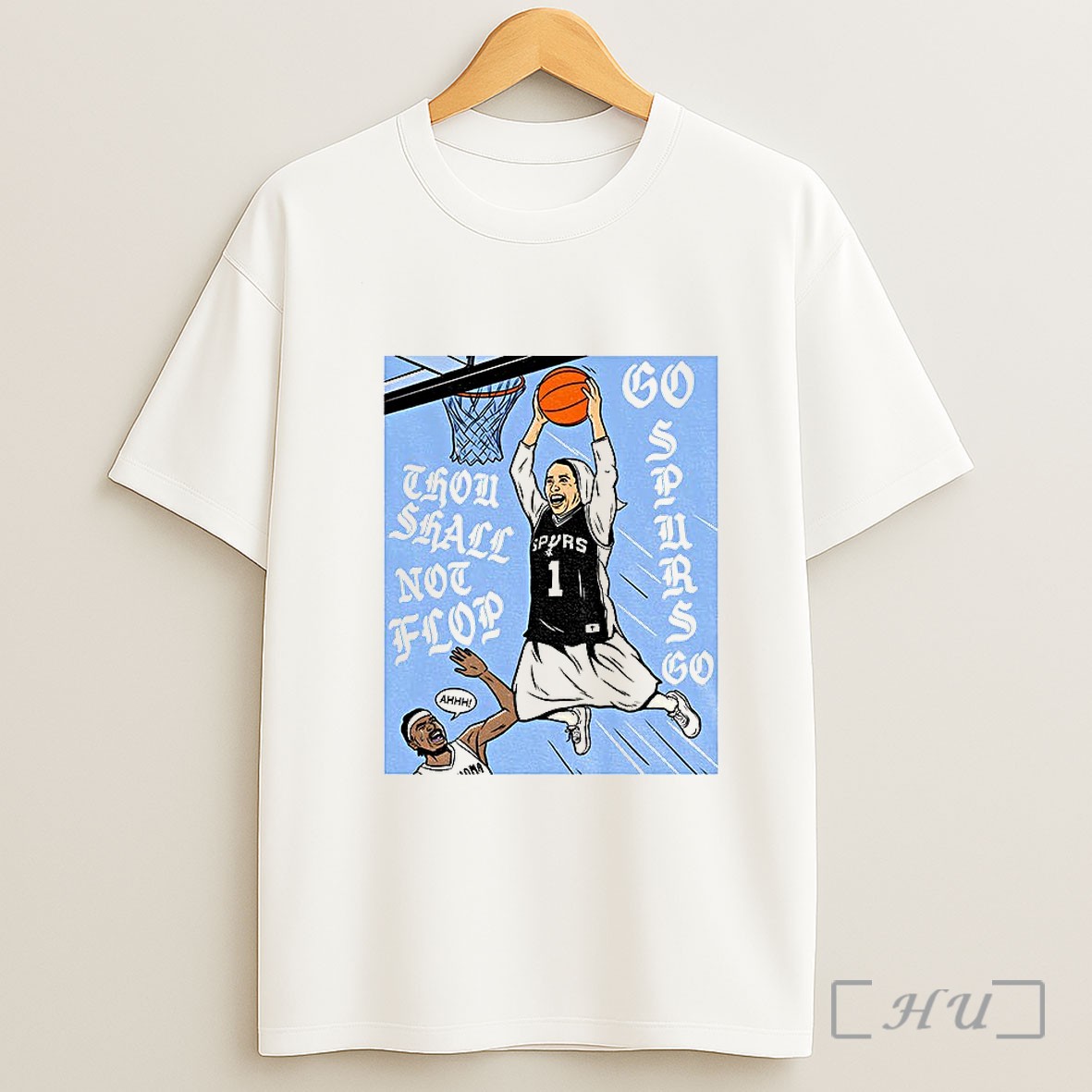 Officials Nun X Victor Wembanyama Cartoon San Antonio Spurs Basketball Go Spurs Go Thou Shall Not Flop Shirt