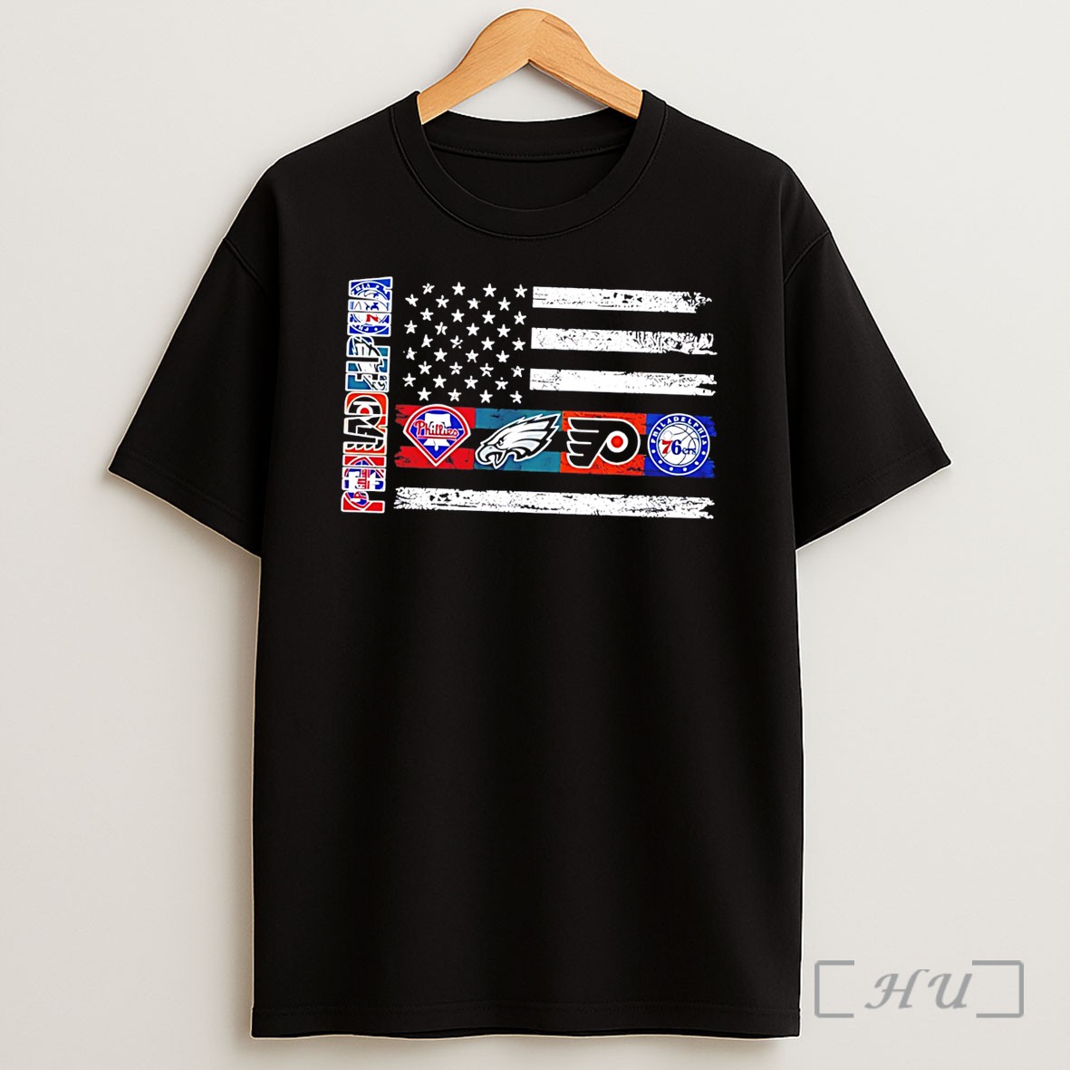 Officials Philadelphia Sports Teams Logos Flag Tee Shirt
