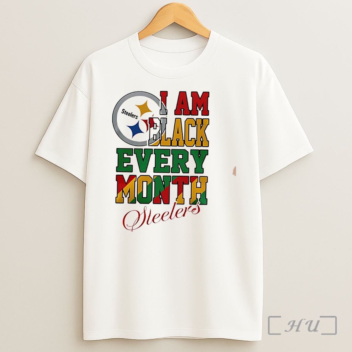 Officials Pittsburgh Steelers I Am Black Every Month Juneteenth Logo Tee Shirt