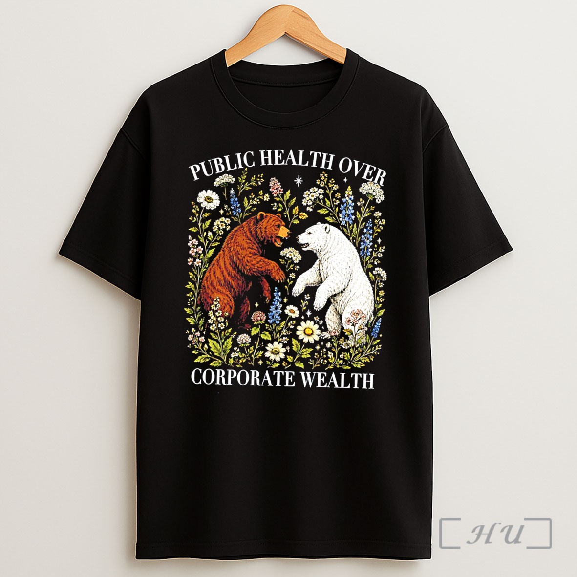 Officials Public Health Over Corporate Wealth With Bears Illustration Tee Shirt