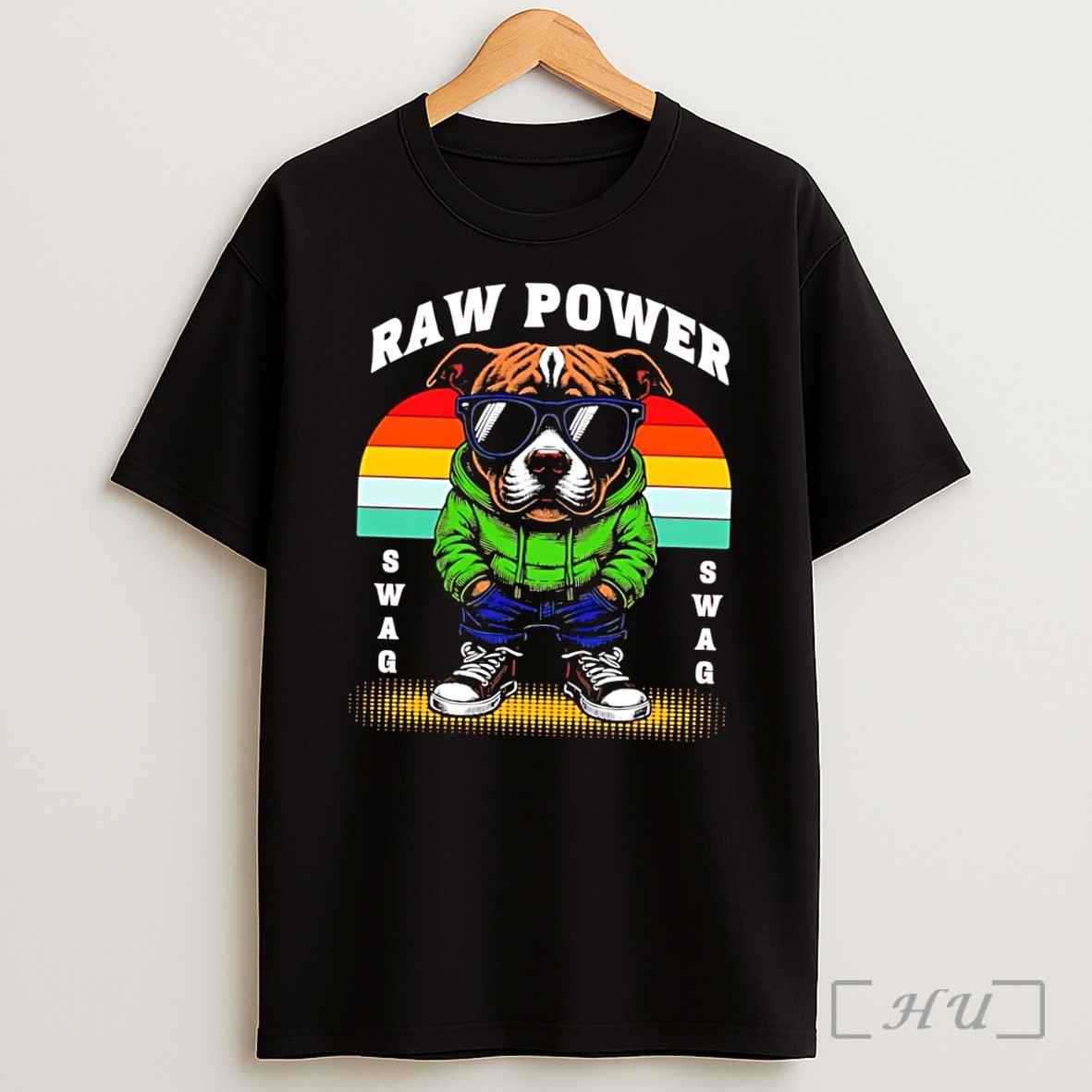 Officials Raw Power Swag Pitbull Dog Wearing Sunglasses Black Shirt