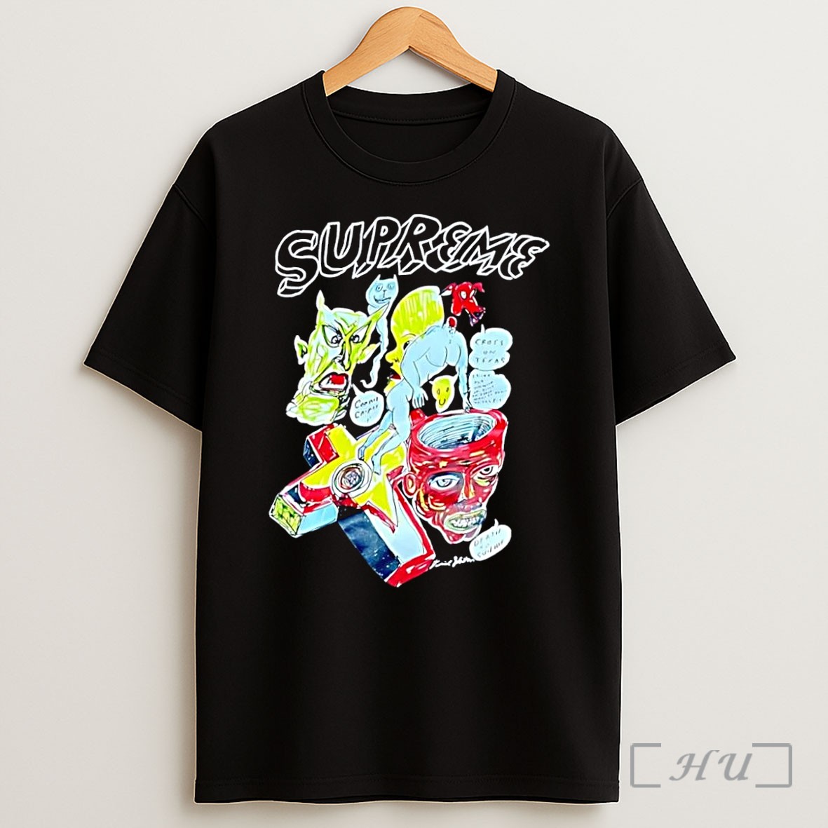 Officials Supreme Surreal Graphic Art Commit Cringe Cross On Texas Death To Suicide Social Commentary Black Shirt
