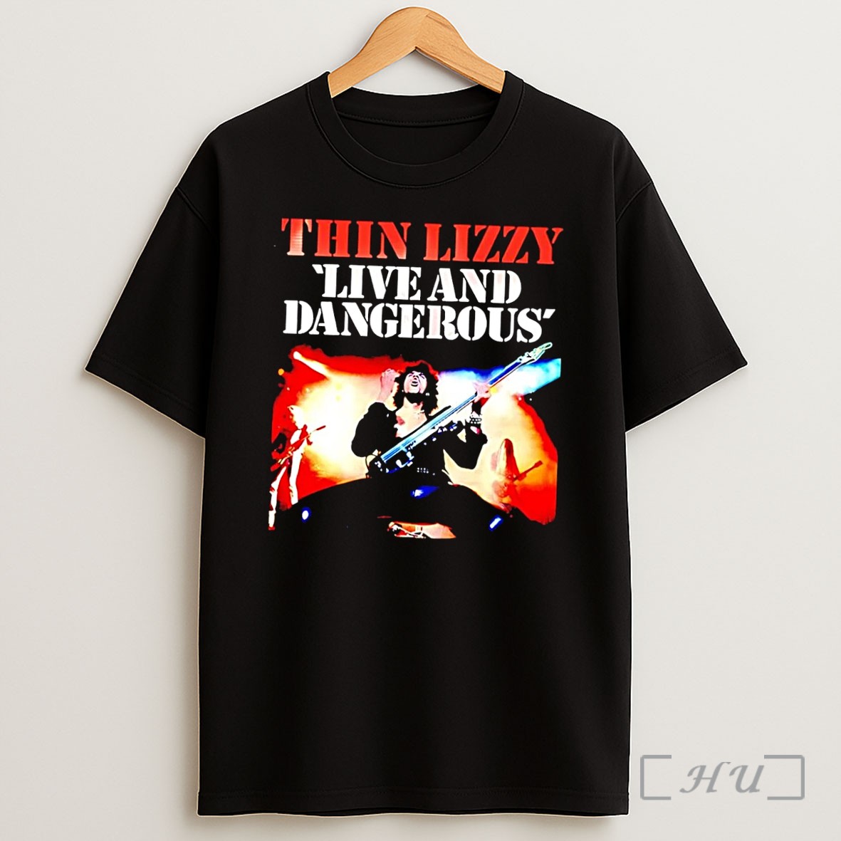 Officials Thin Lizzy Live And Dangerous Album Cover Classic Rock Band Vintage Merch Black Shirt
