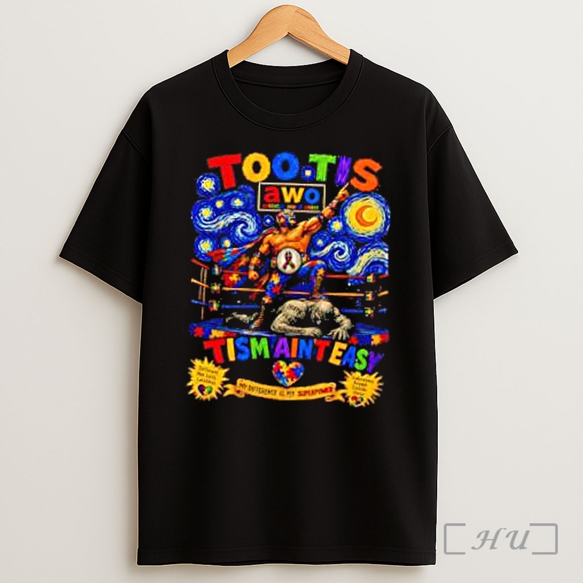 Officials Too Tis Awo Aint Easy Lucha Libre Wrestler Autism Starry Night Shirt