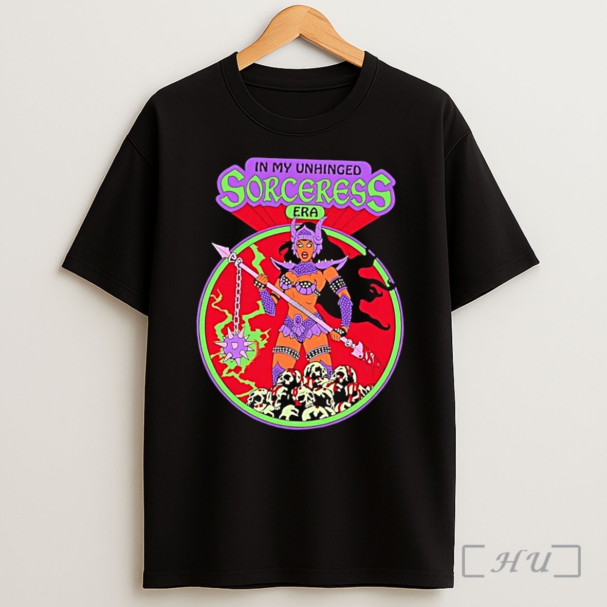 Officials Unhinged Sorceress Era Fantasy Warrior Witch Skulls Trending Black Shirt