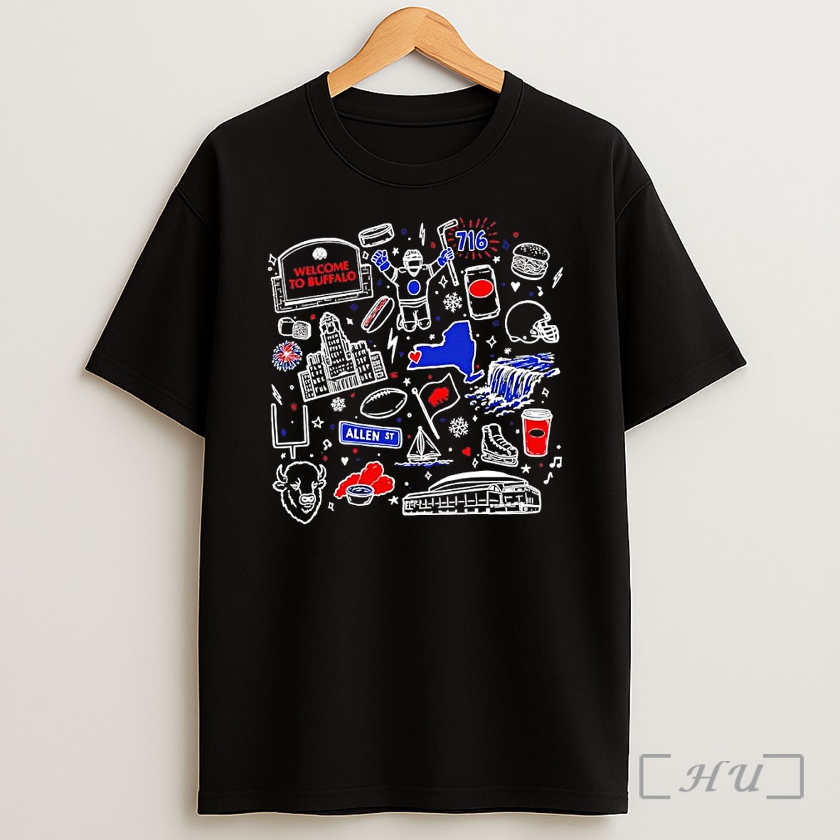 Officials Welcome To Buffalo New York 716 Allen Street City Skyline Niagara Falls Wings Sports Shirt