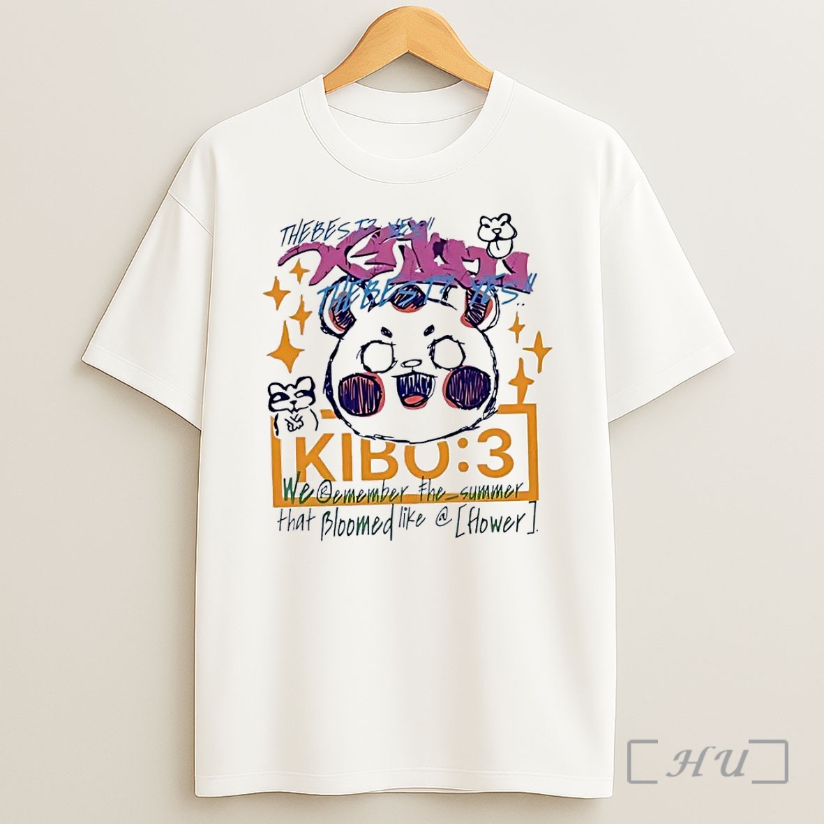 Officials Xenon Kibo 3 The Best Cute Happy Bear Summer Doodle Flower White Shirt