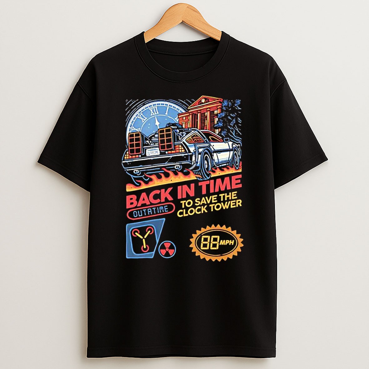 Original Back To The Future Delorean Time Machine Clock Tower Outatime 88 Mph T Shirt
