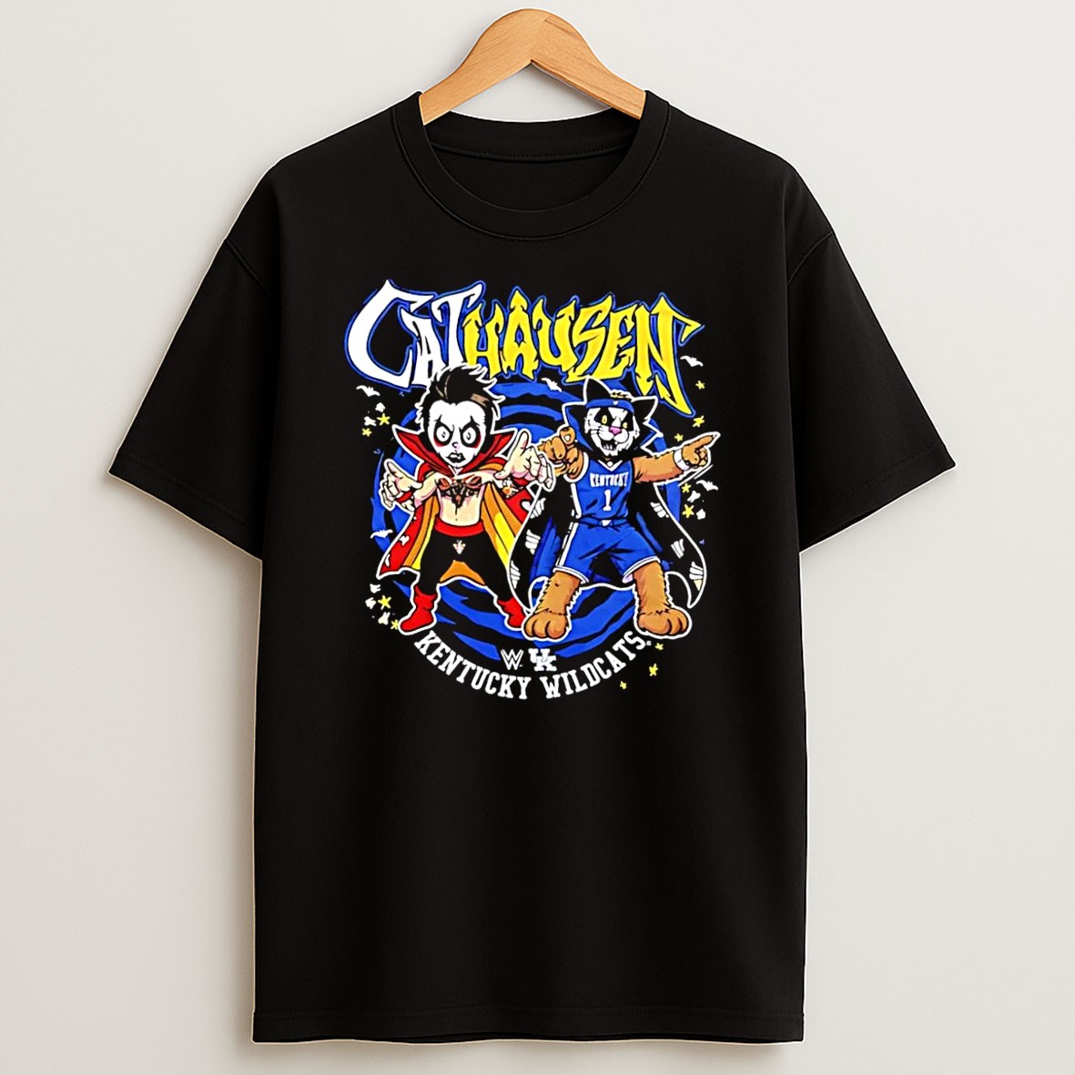 Original Danhausen Wildcat Mascot Ncaa Basketball Cathausen Kentucky Wildcats Wwe Uk Black T Shirt