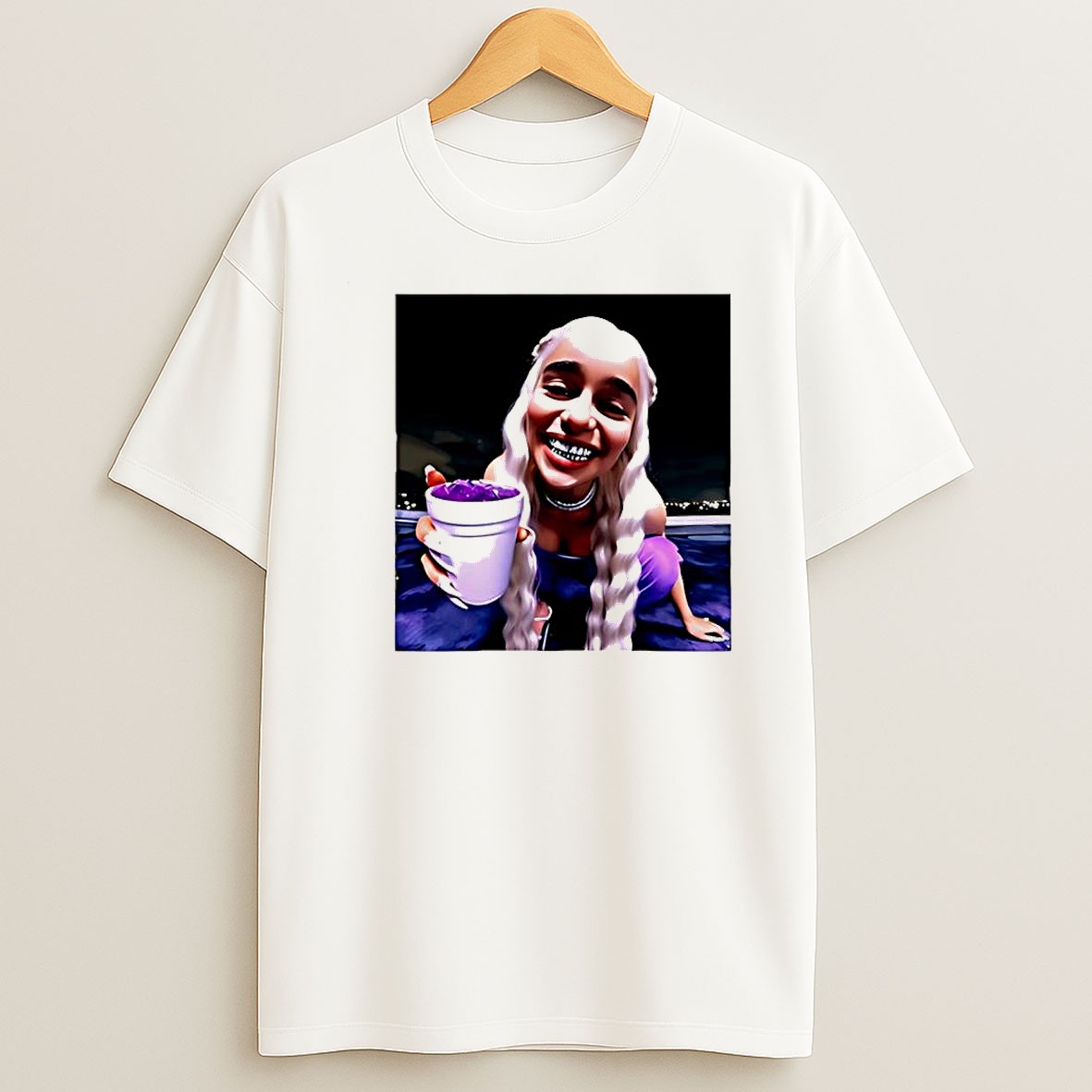 Original Emilia Clarke Daenerys Targaryen Trap Queen Grillz Purple Drink Meme T Shirt