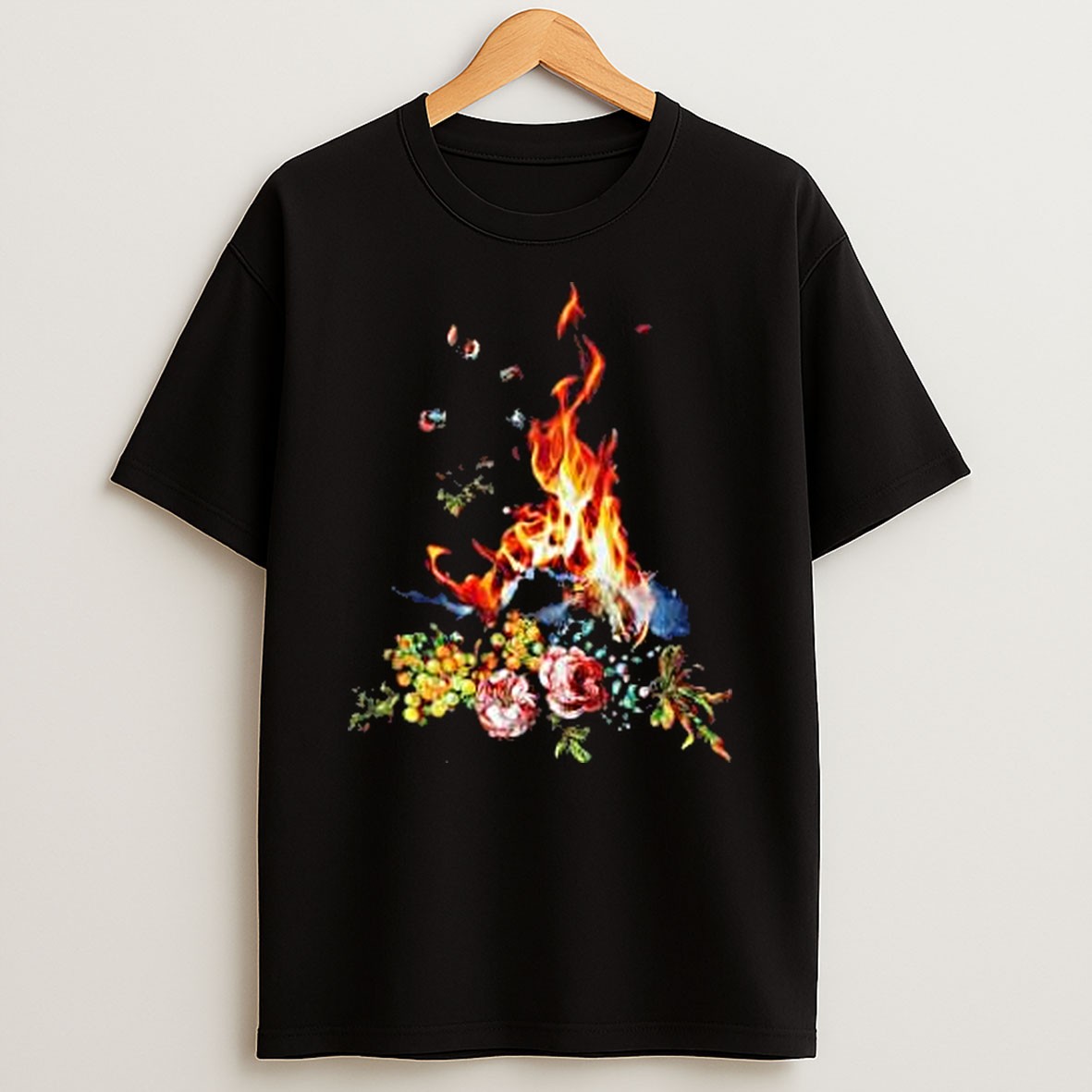 Original Floral Burning Work Of Art T Shirt