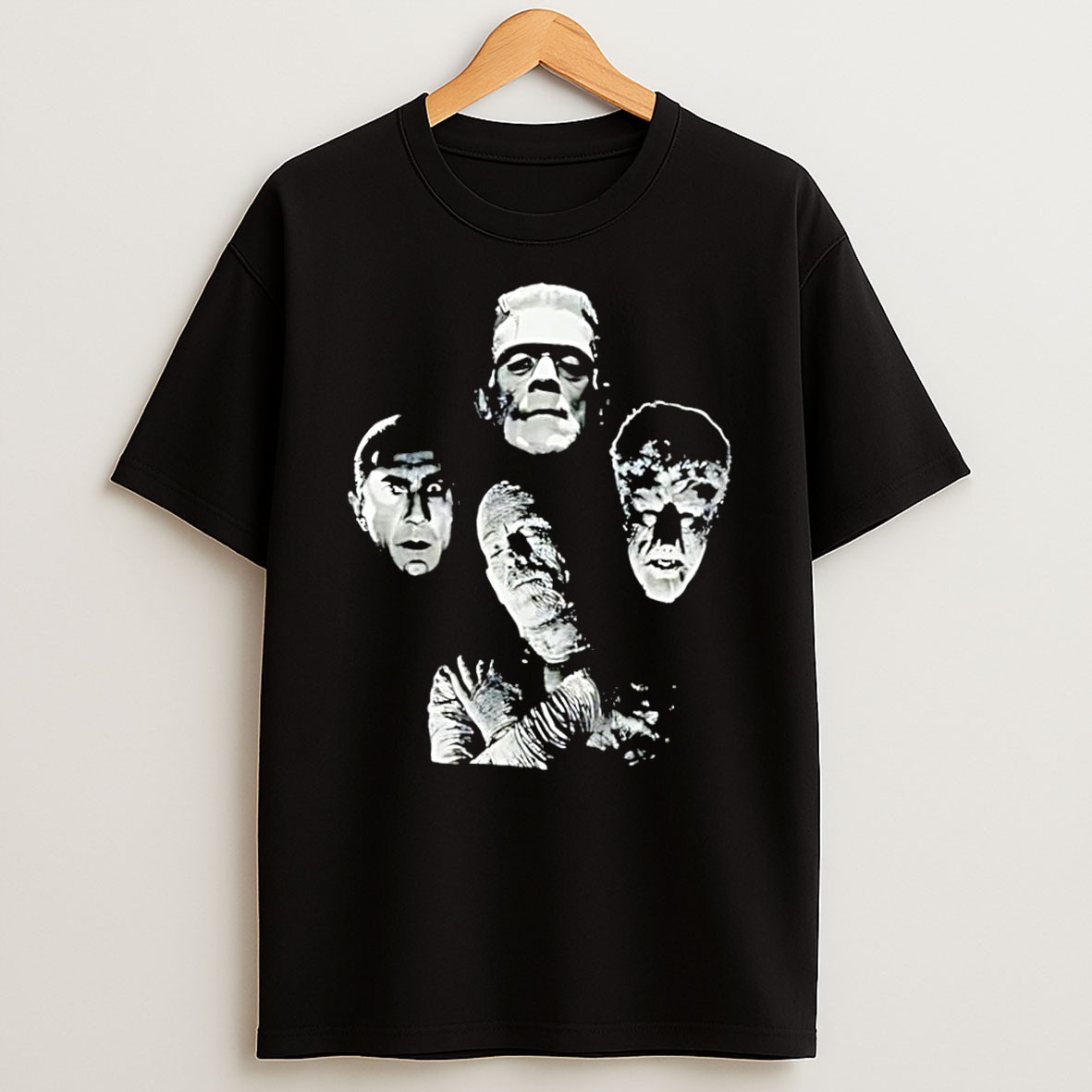 Original Frankenstein Dracula Mummy Wolf Man Universal Monsters Black T Shirt
